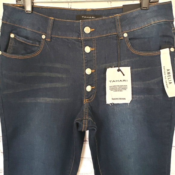 Tahari Amelia Button Fly Skinny Jeans-Sz 16/33 - Picture 8 of 13